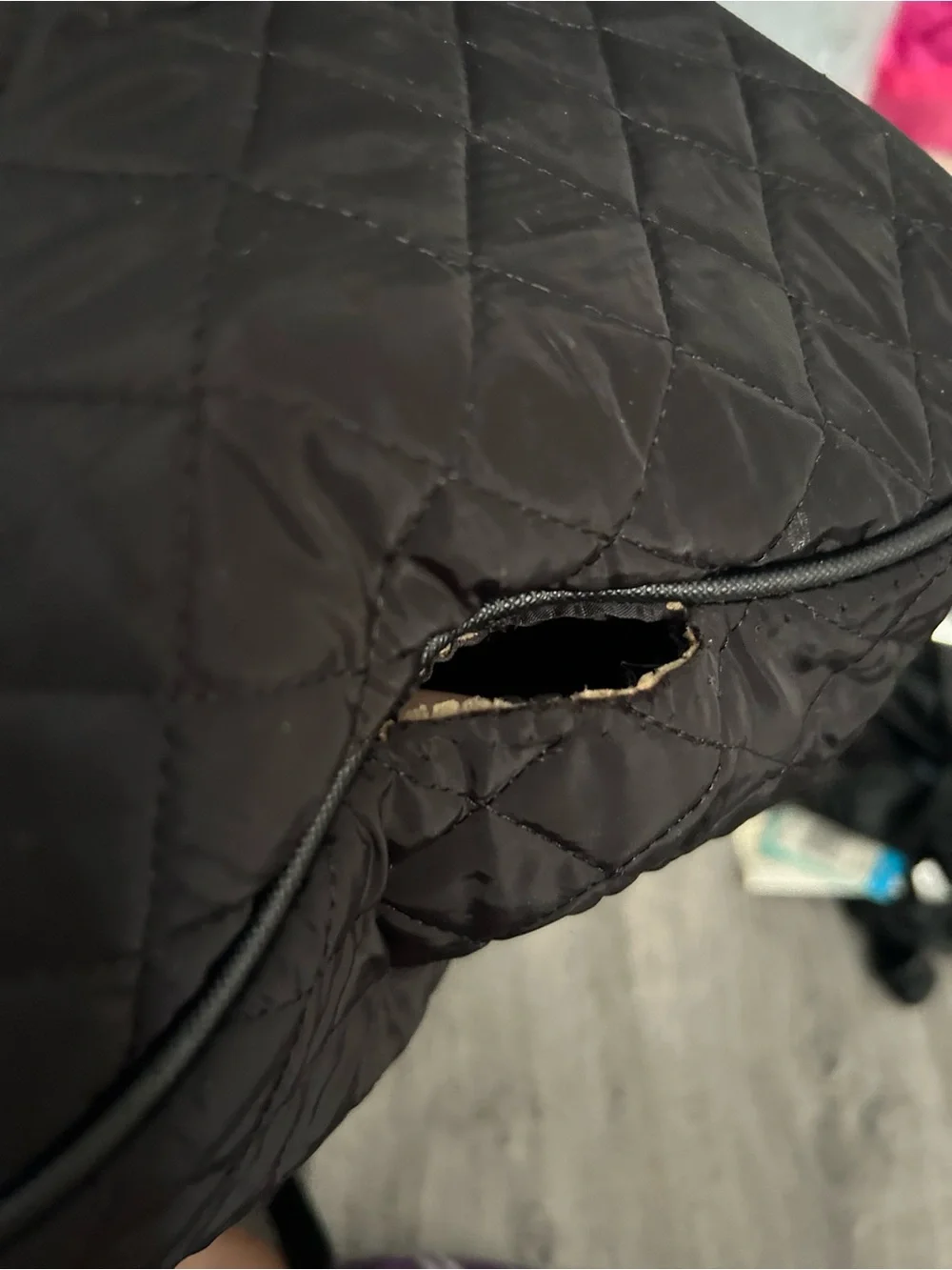 Black Quilted Tote Bag with Front Zip Pocket - Men